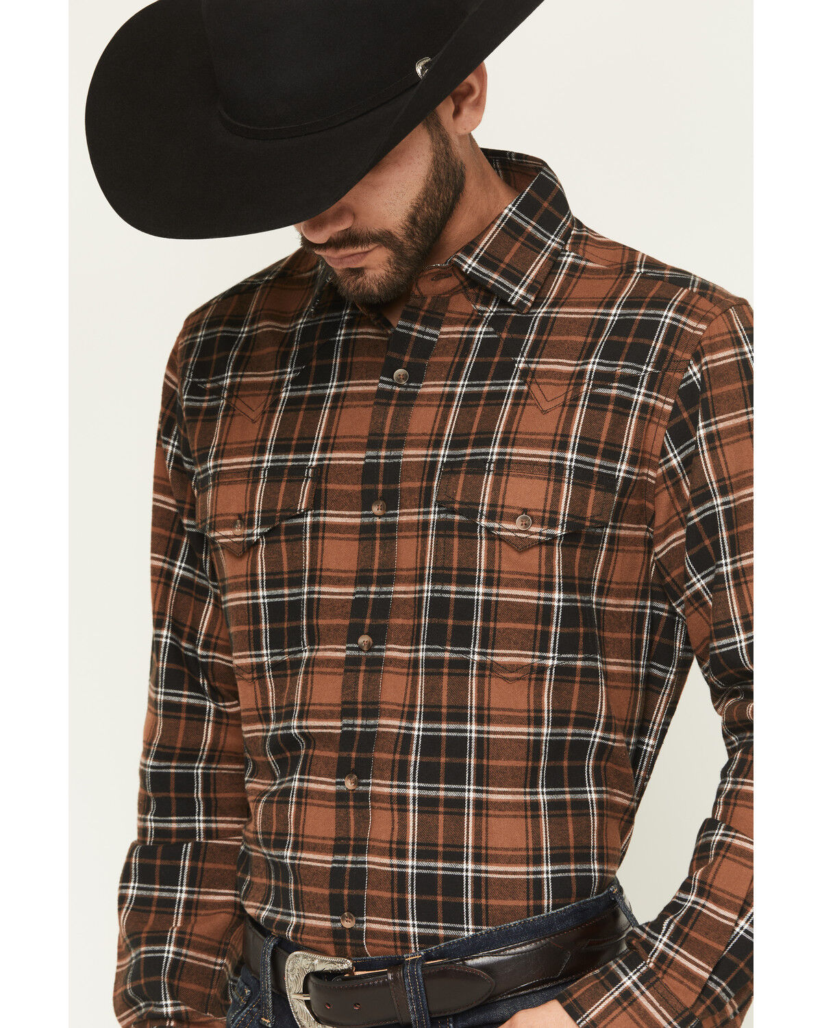Image #2 - Cody James Black 1978™ Men's Caddis Plaid Print Long Sleeve Button-Down Western Shirt, Brown, hi-res