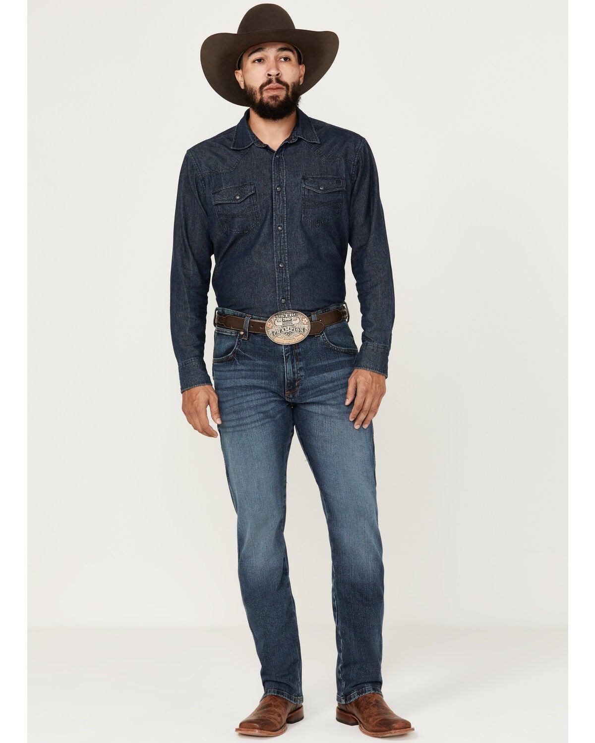 Wrangler Retro Men's Gaffery Medium Wash Slim Straight Stretch Denim Jeans - Tall, Medium Wash, hi-res