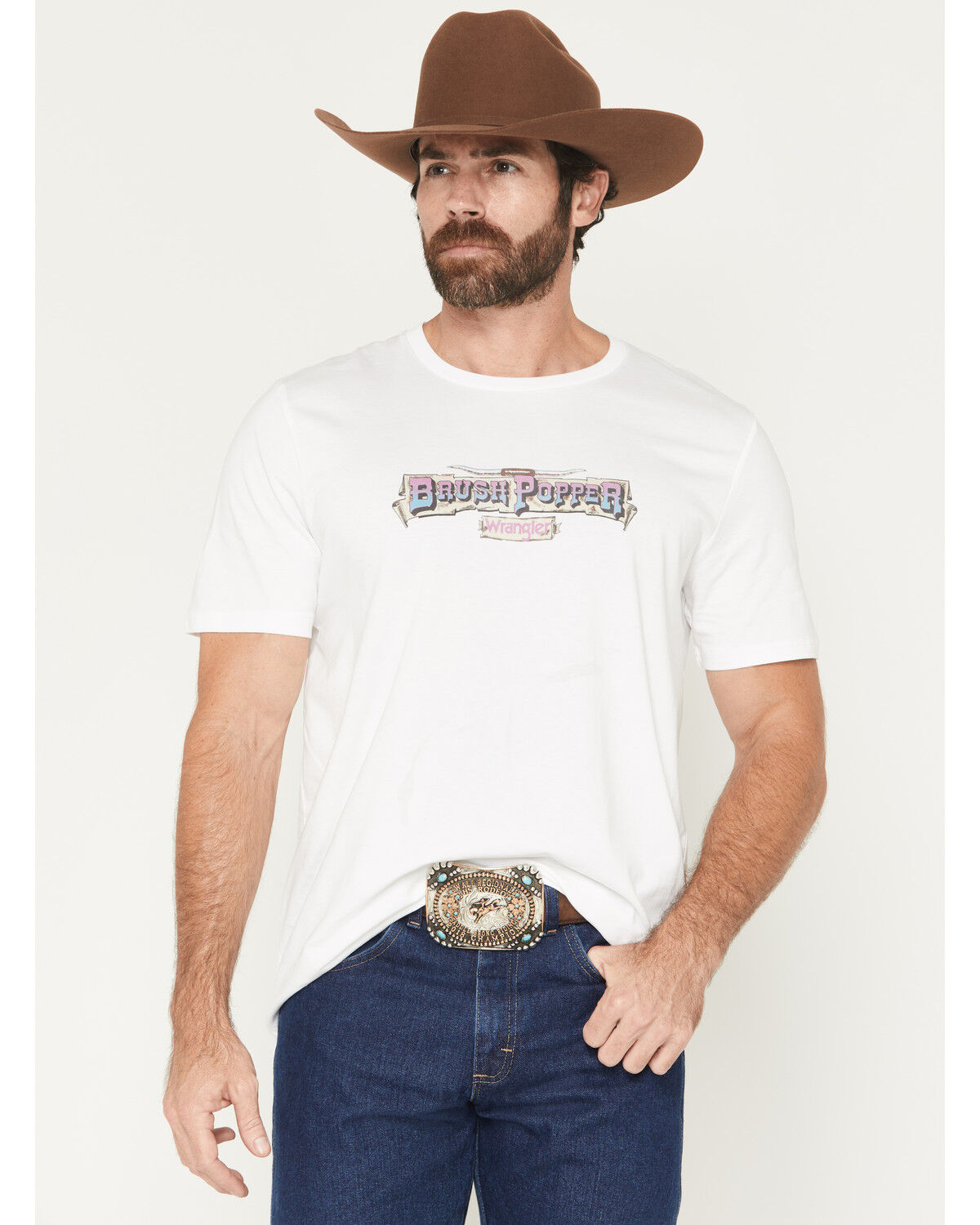Image #2 - Wrangler Men's 90s Brush Popper Short Sleeve Graphic T-Shirt, White, hi-res