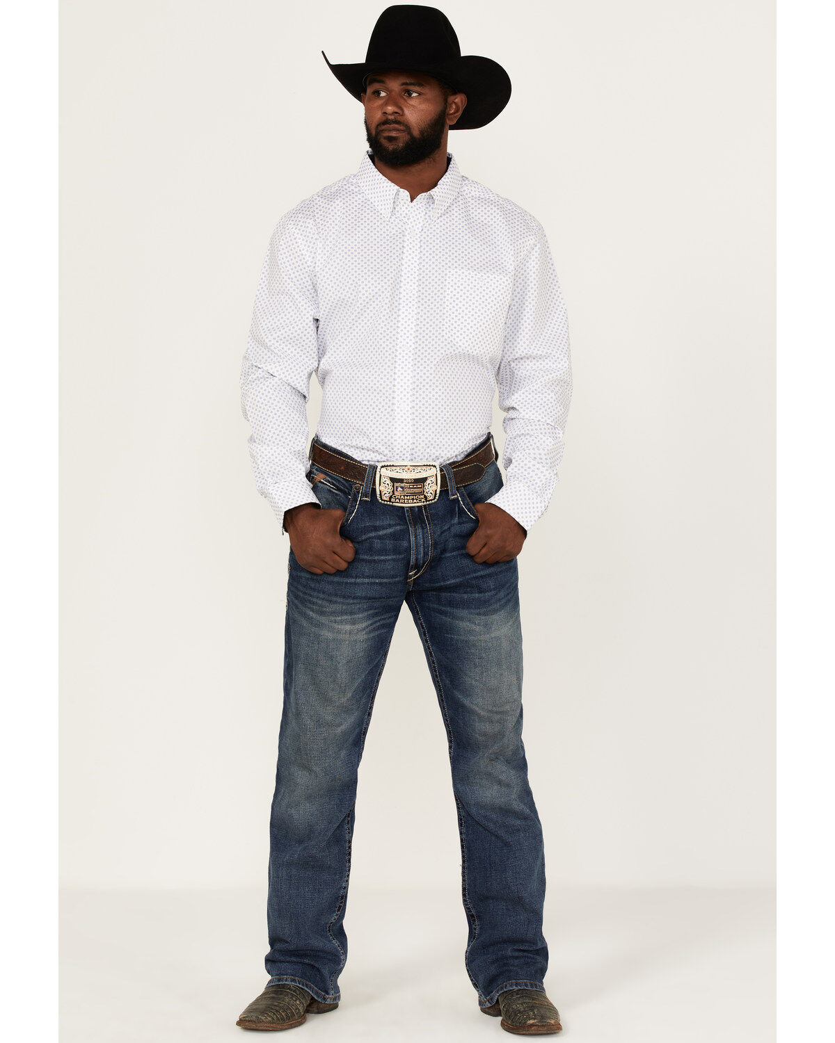 Image #2 - RANK 45® Men's Mash Up Floral Geo Print Long Sleeve Button-Down Western Shirt, White, hi-res