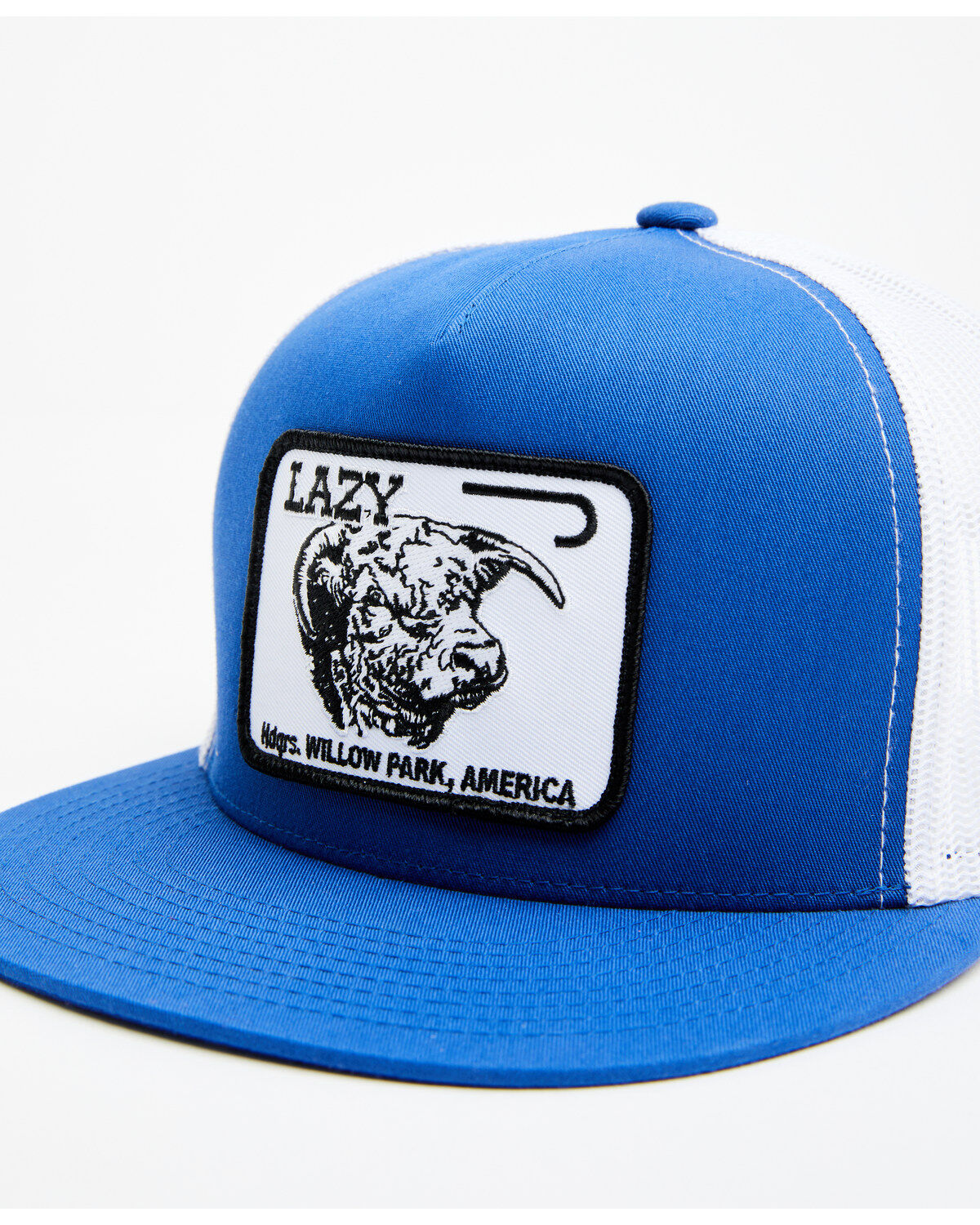Image #2 - Lazy J Ranch Men's Cattle Headquarters Logo Patch Mesh-Back Ball Cap, Blue, hi-res