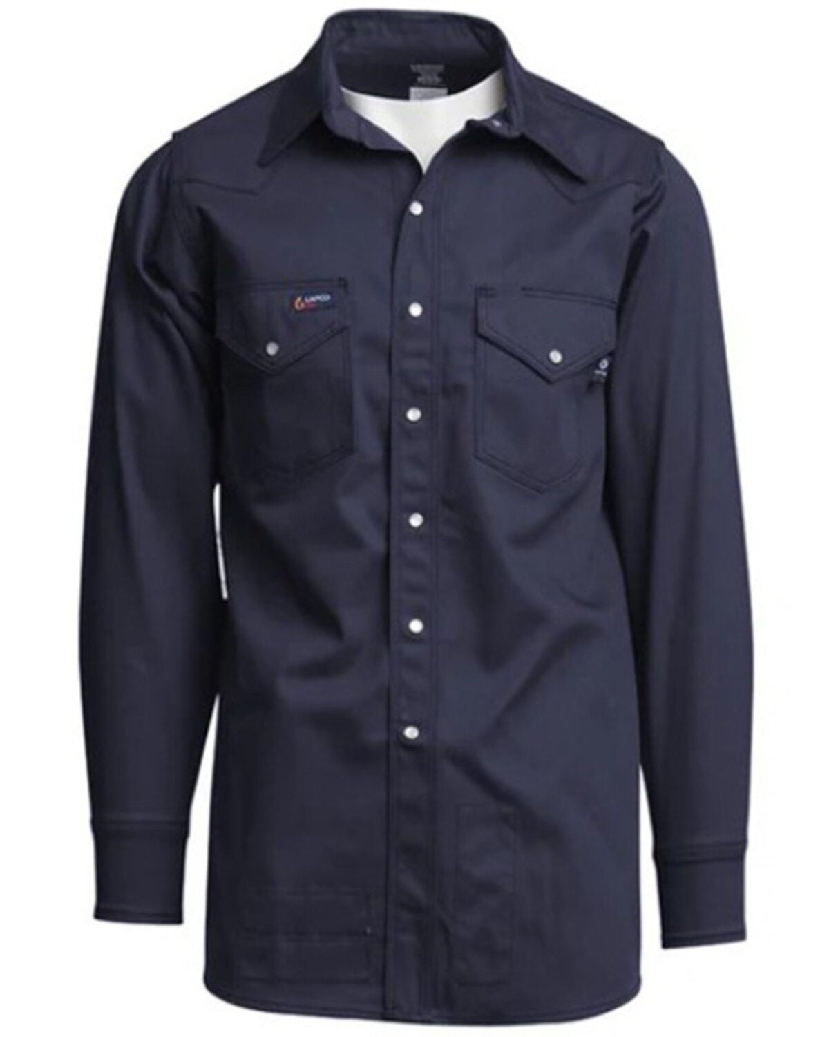 Lapco Men's FR Solid Long Sleeve Snap Western Work Shirt, Navy, hi-res