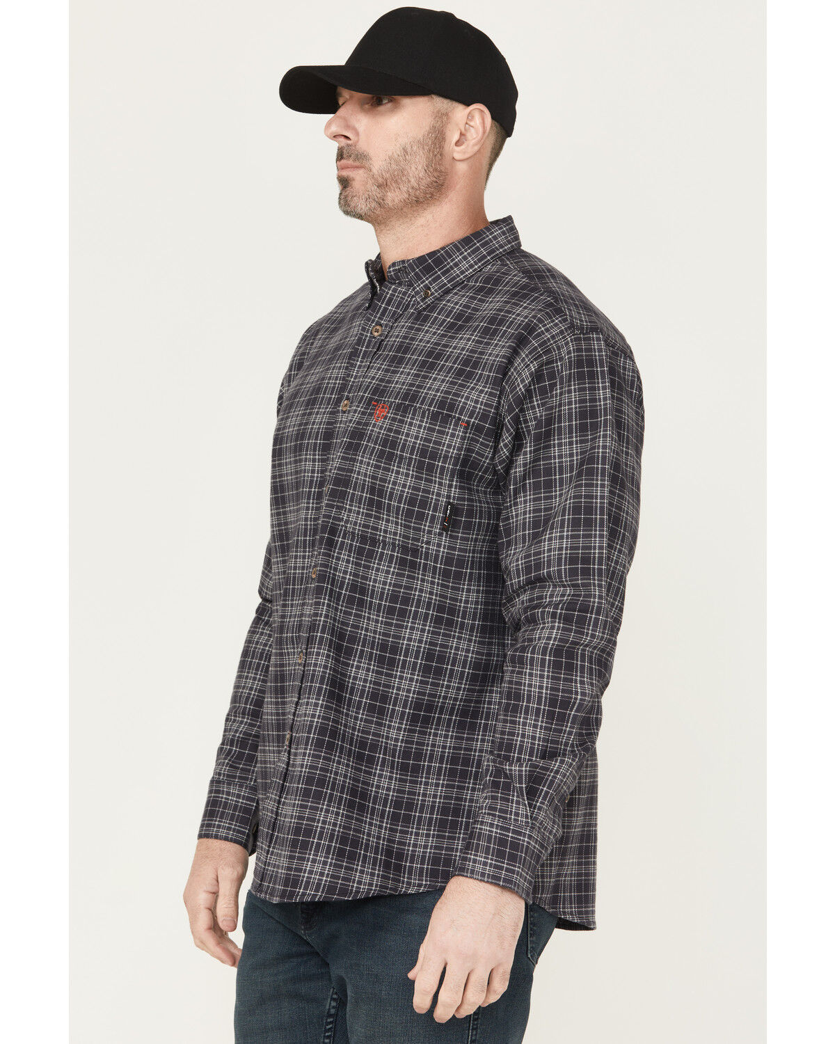 Image #2 - Ariat Men's FR Brando Plaid Print Long Sleeve Button-Down Work Shirt, Black, hi-res