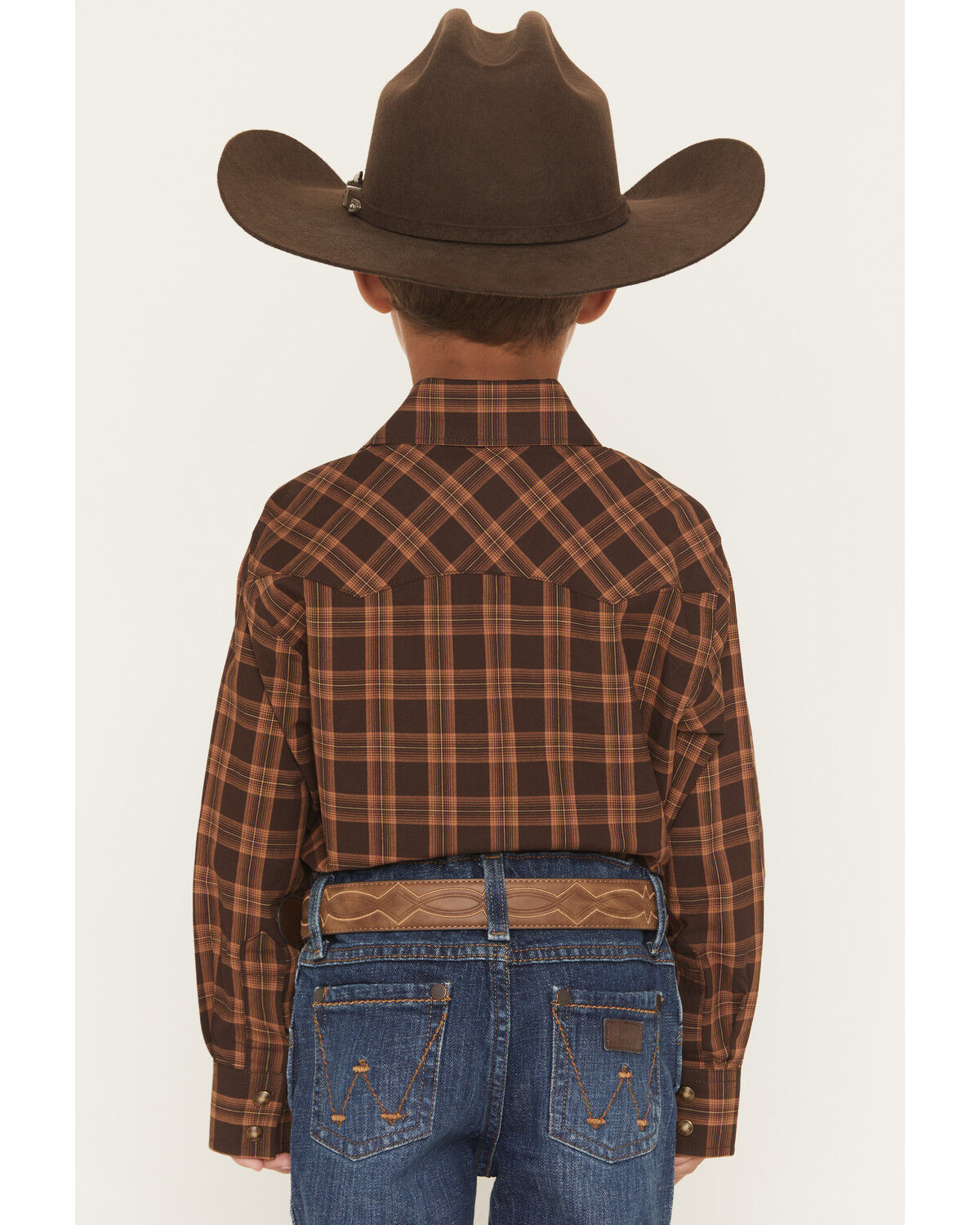 Image #4 - Wrangler Retro Boys' Plaid Print Long Sleeve Snap Western Shirt, Brown, hi-res