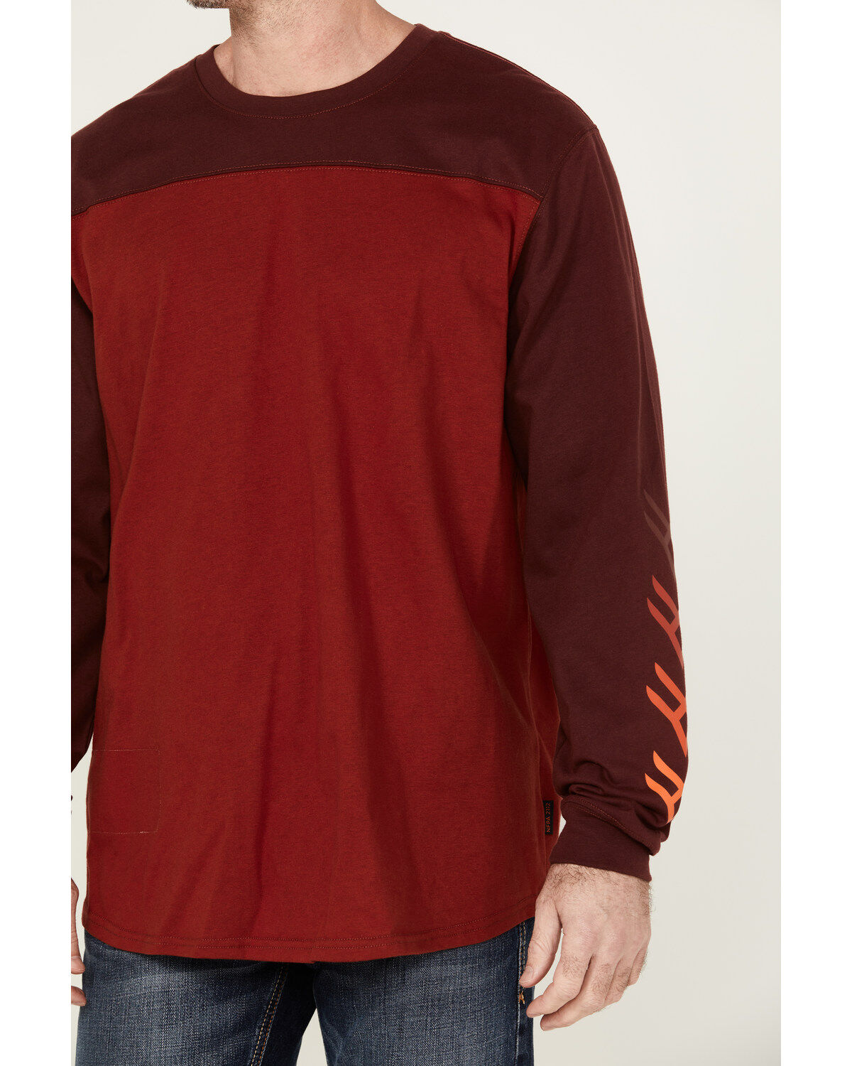 Image #3 - Hawx Men's FR Color Block Long Sleeve Graphic Work T-Shirt, Red, hi-res