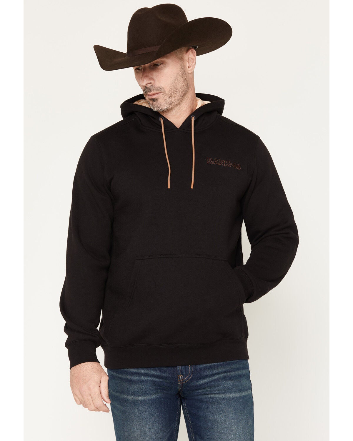 Image #2 - RANK 45&reg; Men's Desert Steer Embroidered Hooded Sweatshirt, Black, hi-res