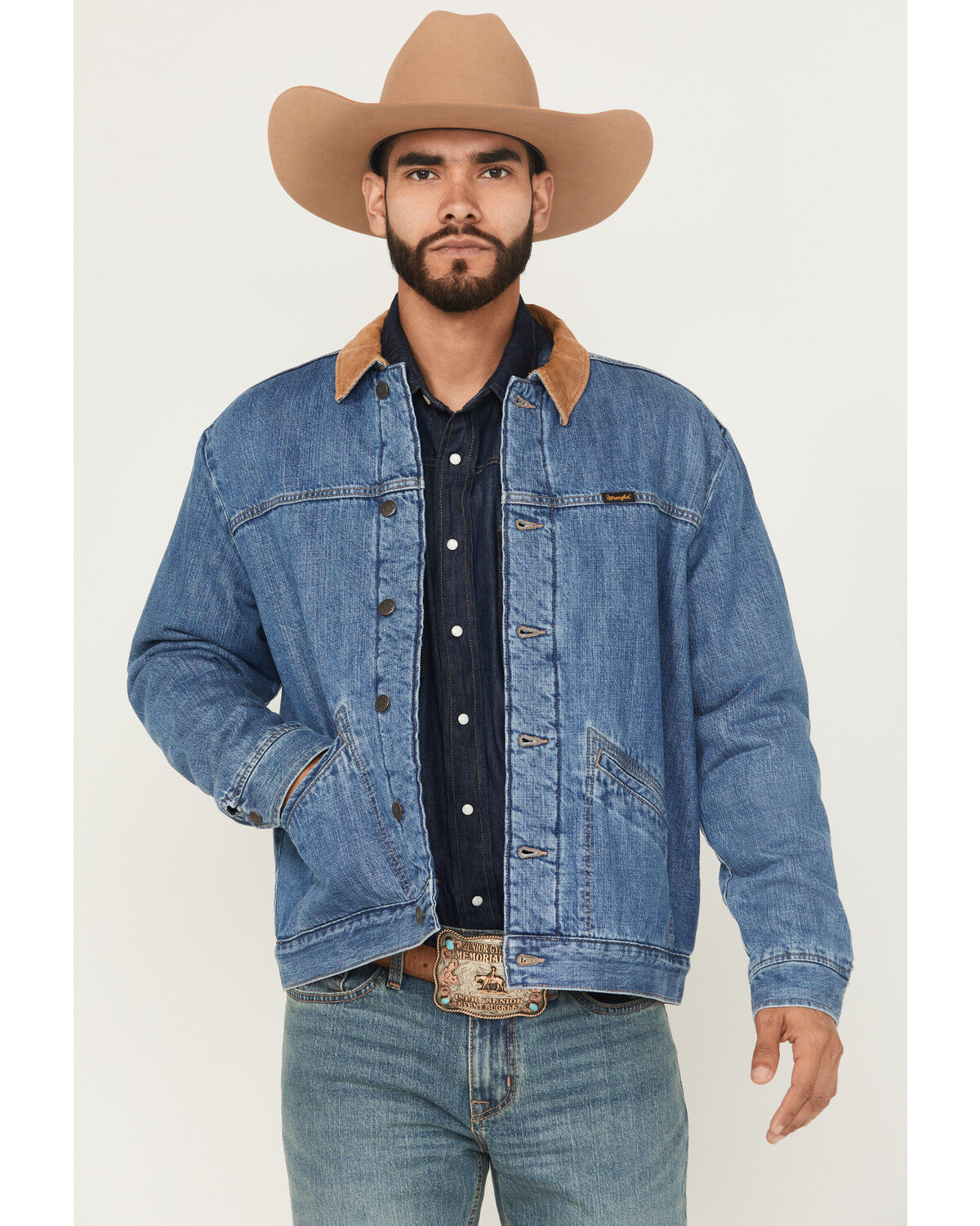 Image #1 - Wrangler Men's Medium Wash Vintage Sherpa Lined Jacket, Medium Wash, hi-res