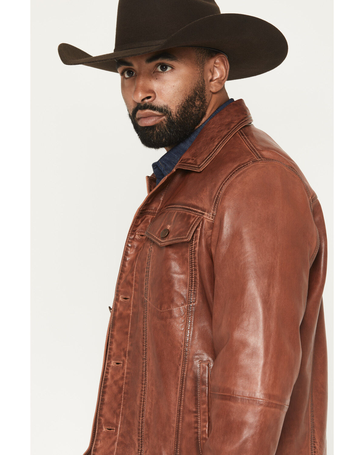 Image #2 - Scully Men's Leather Trucker Jacket, Cognac, hi-res