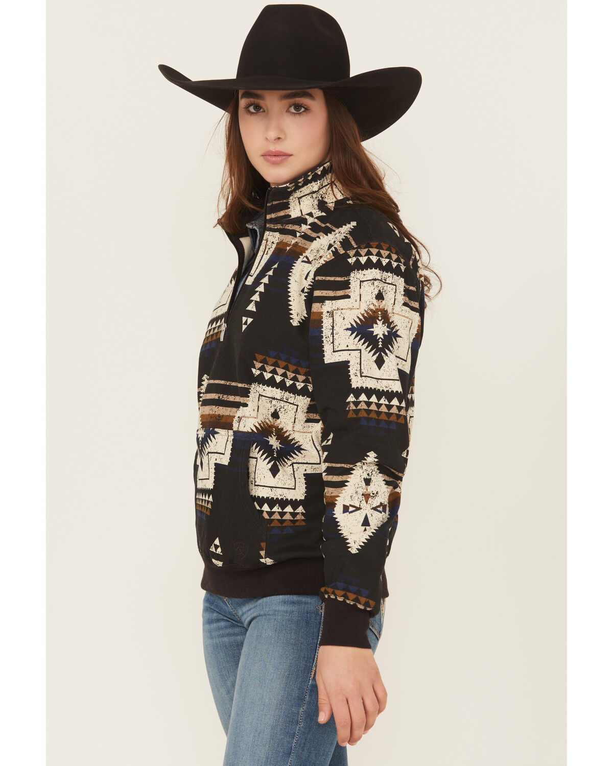 Image #2 - Ariat Women's Southwestern Print 1/4 Zip Pullover, Black, hi-res