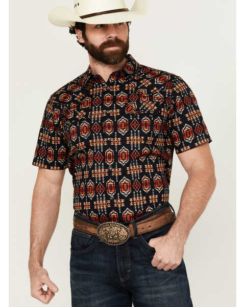 Cody James Men's Axe Throw Southwestern Print Short Sleeve Snap Western Shirt - Big , Navy, hi-res