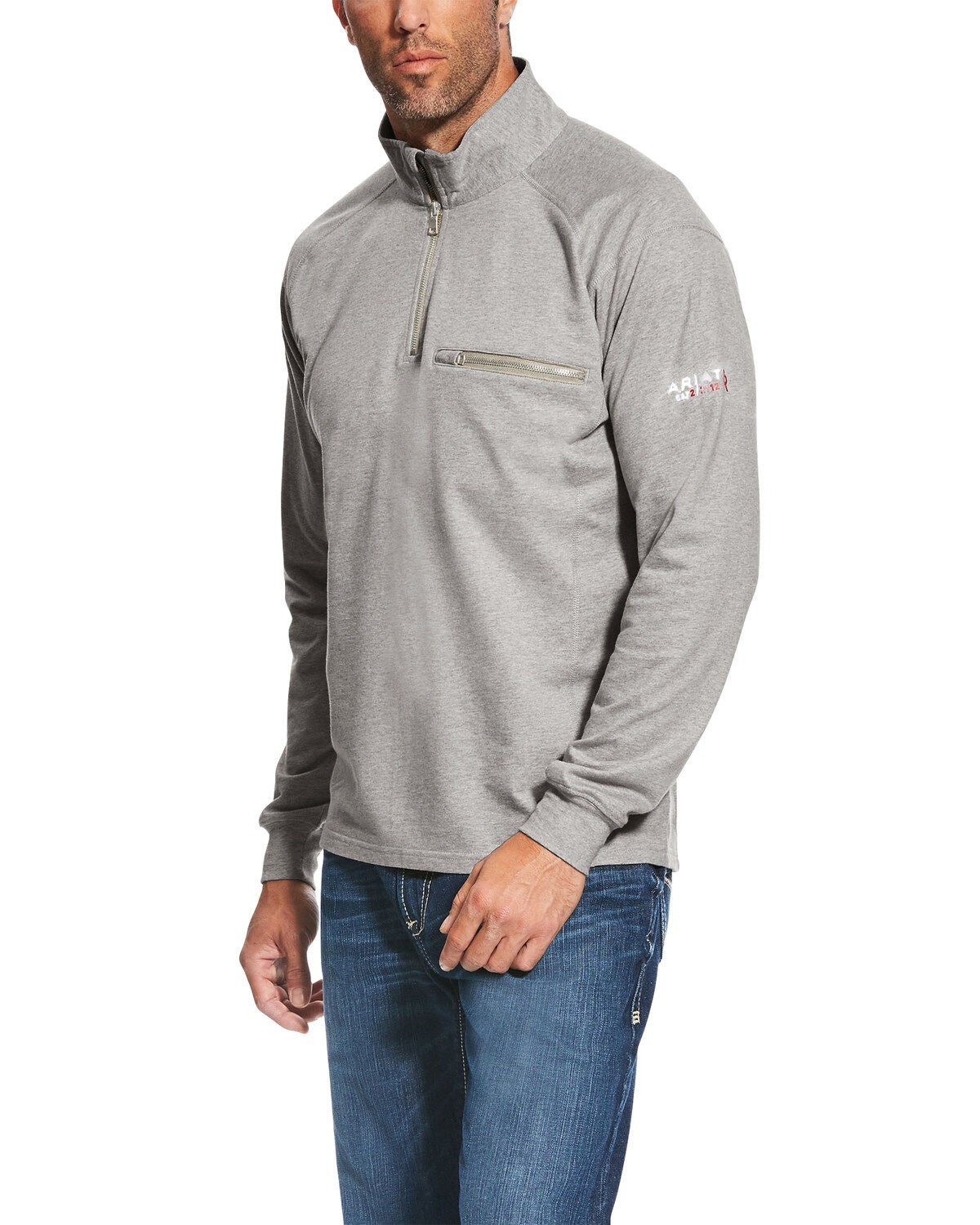 Ariat Men's FR Rev 1/4 Zip Work Pullover, Heather Grey, hi-res