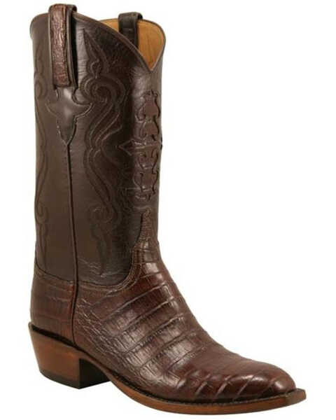 Image #1 - Lucchese Men's Handmade Classics Diego Inlay Ultra Caiman Belly Boots - Square Toe, Sienna, hi-res