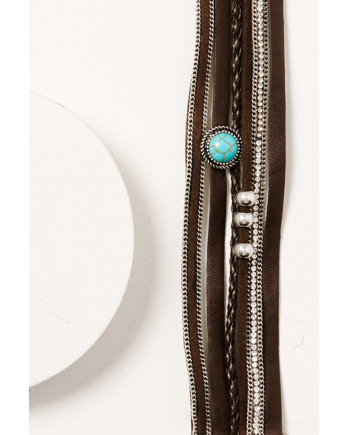 Image #2 - Shyanne Women's Brown Leather & Turquoise Beaded Silver Chain Wrap Bracelet, Silver, hi-res