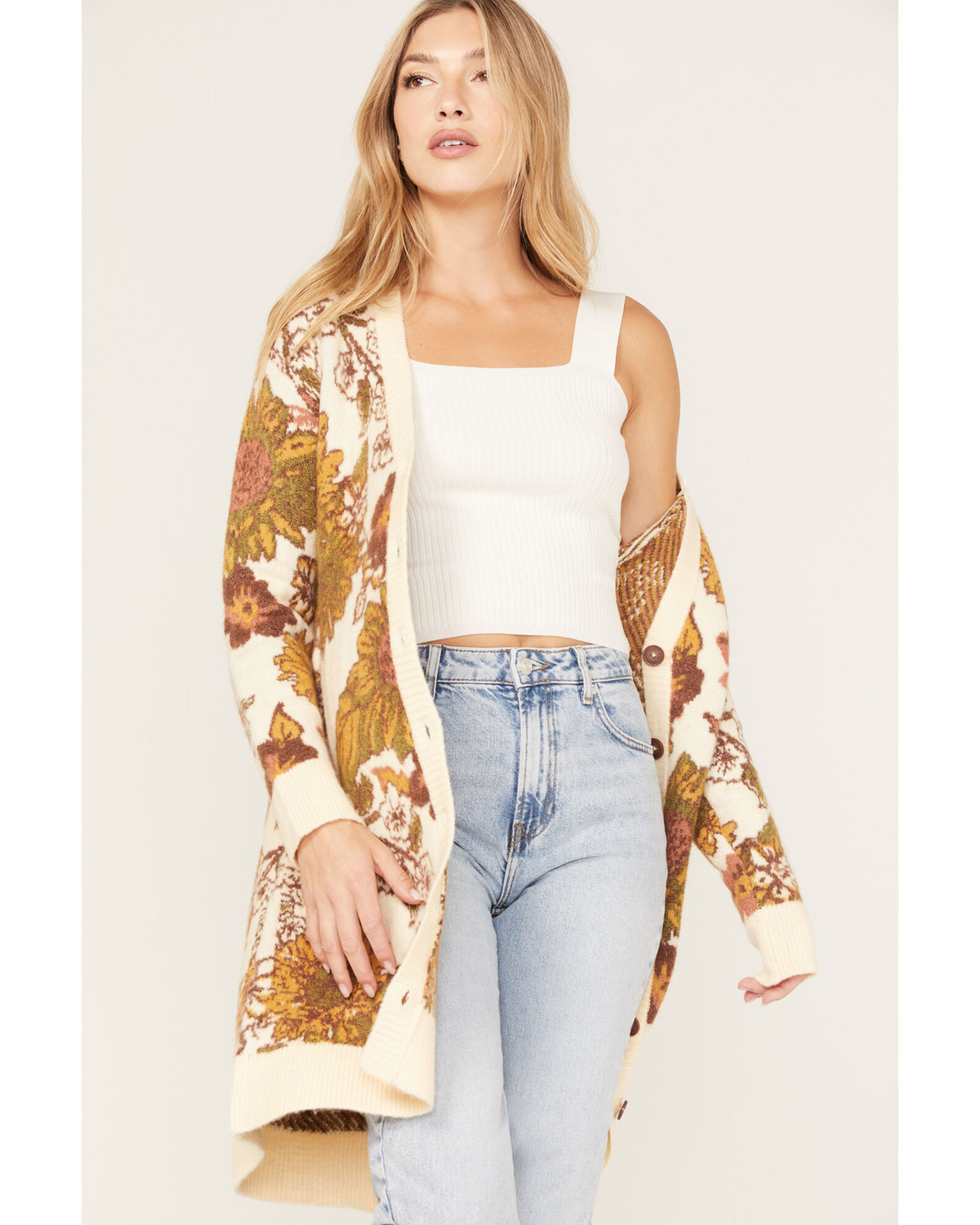Floral long cardigan cheap