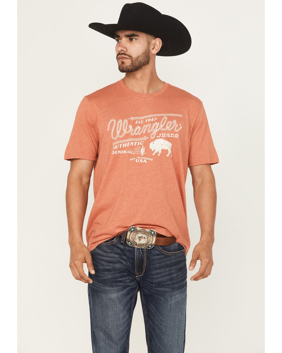 Wrangler Men's Roped Logo Short Sleeve Graphic T-Shirt, Orange, hi-res
