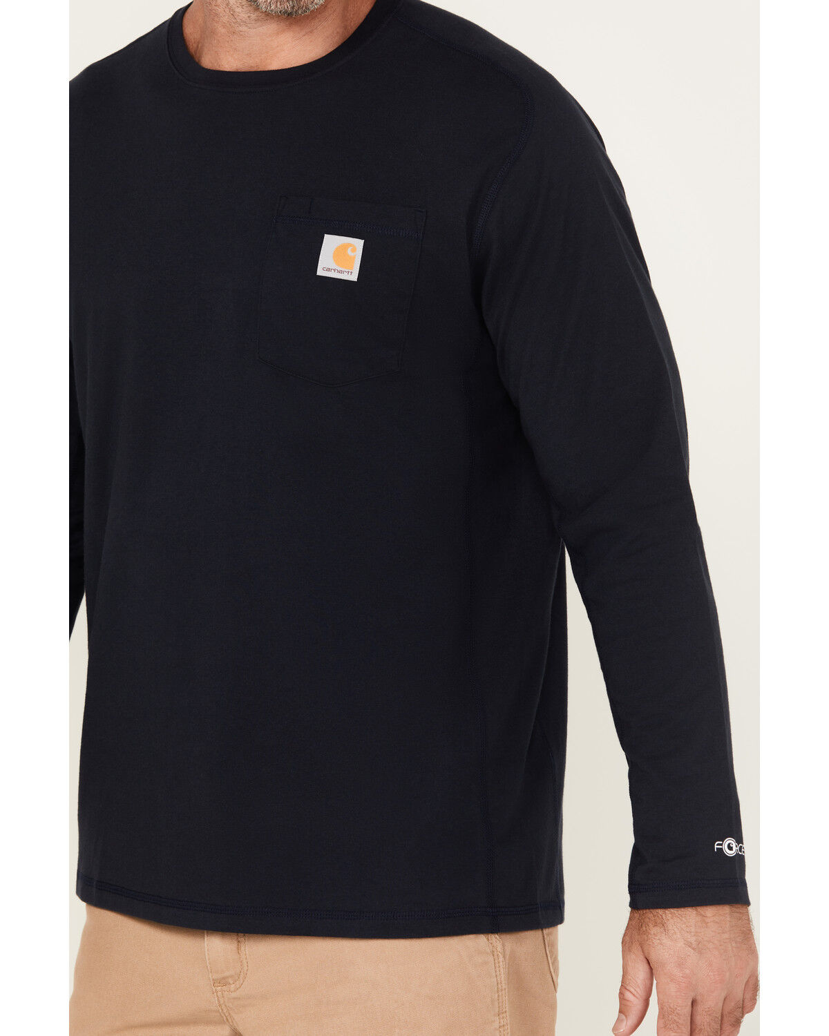 Image #3 - Carhartt Men's Force Relaxed Midweight Long Sleeve Pocket T-Shirt, Navy, hi-res