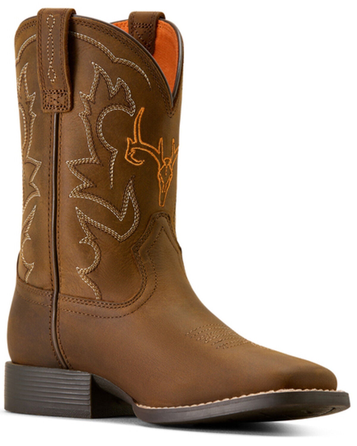 Ariat Boys' Deer Ridge Performance Western Boots - Broad Square Toe, Distressed Brown, hi-res