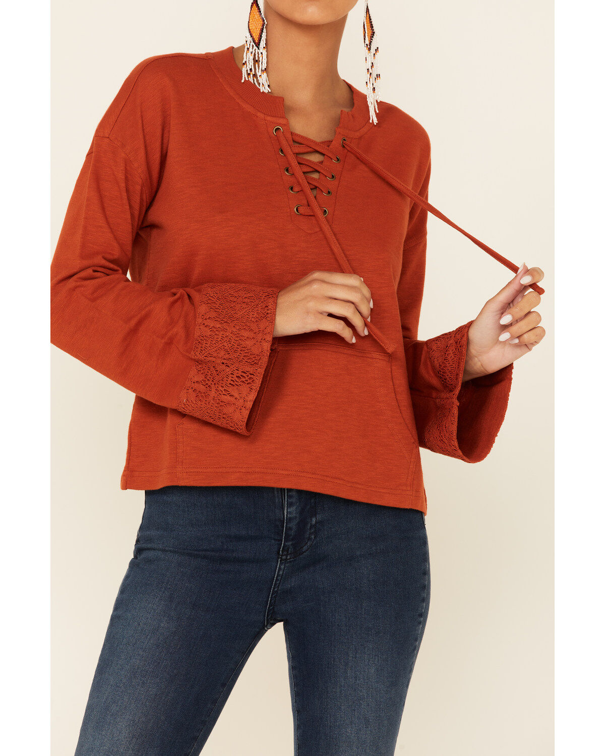 Image #2 - Shyanne Women's Solid Lace-Up Neck Pullover , , hi-res