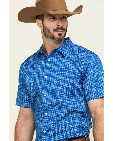 Image #3 - Gibson Men's Combover Geo Print Short Sleeve Western Shirt , Royal Blue, hi-res