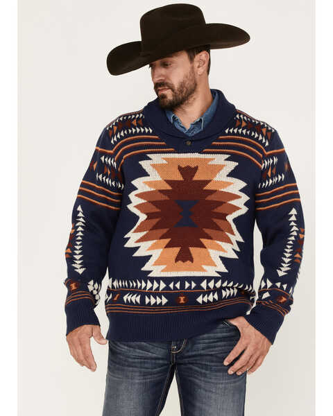 Cinch Men's Southwestern Pullover Knit Sweater, Navy, hi-res