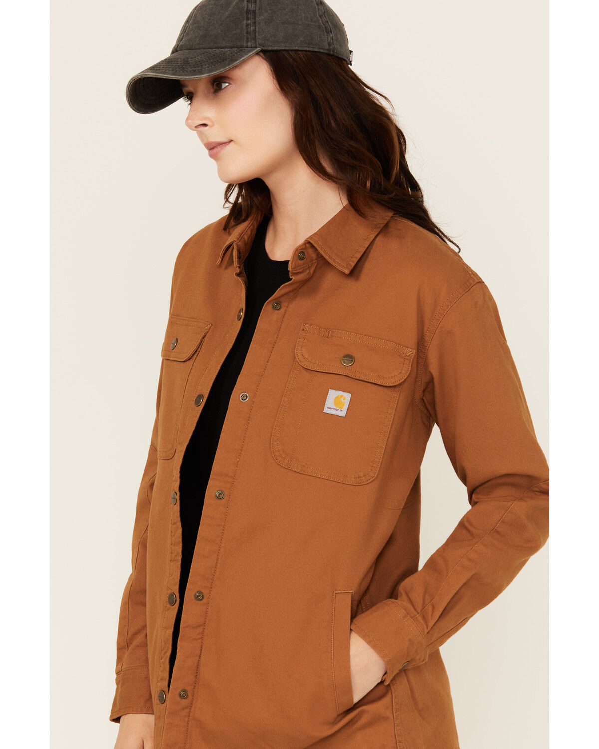 Image #2 - Carhartt Women's Rugged Flex® Loose Fit Canvas Shacket, Brown, hi-res