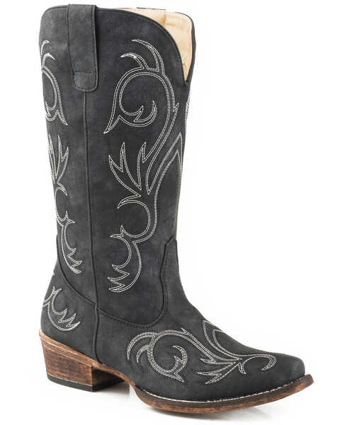 Image #1 - Roper Women's Riley Faux Leather Western Boots - Snip Toe, Black, hi-res