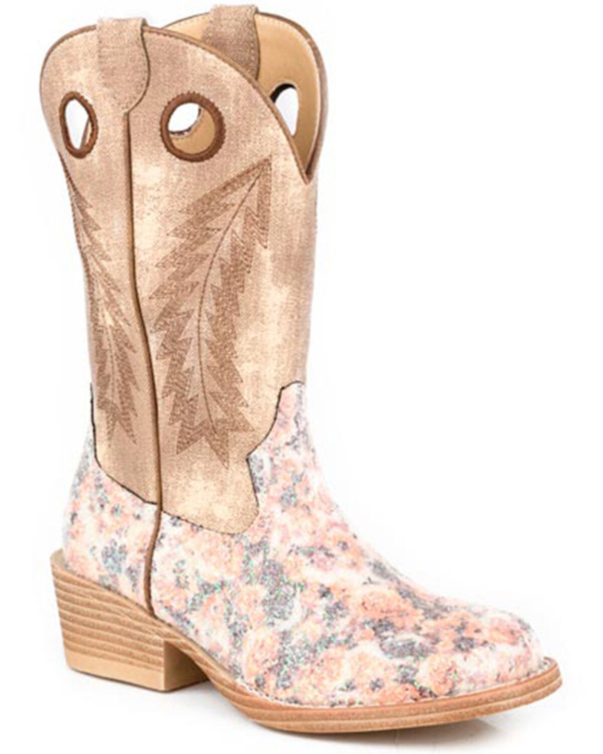 Roper Little Girls' Willow Glitter Western Boots - Round Toe, Tan, hi-res