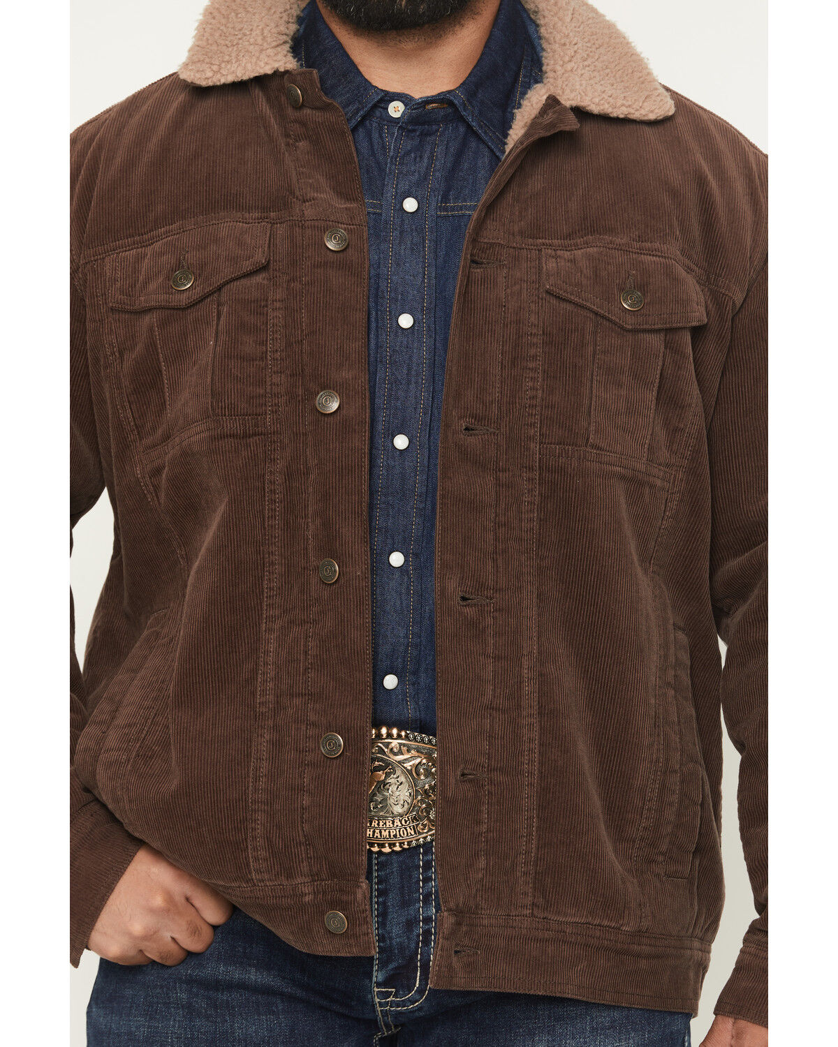 Image #3 - Cody James Men's Ozark Corduroy Sherpa Lined Heavyweight Trucker Jacket, Dark Brown, hi-res