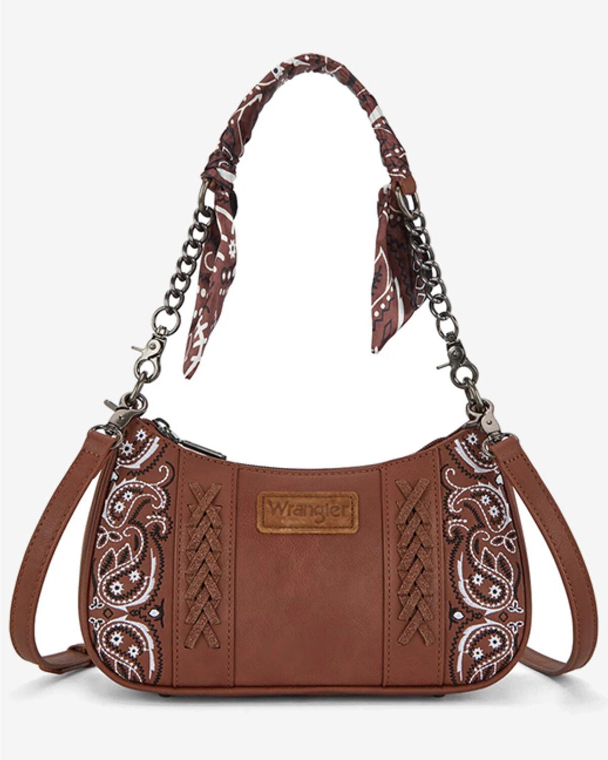 Image #1 - Wrangler Women's Braided Paisley Bandana Shoulder Bag, Brown, hi-res
