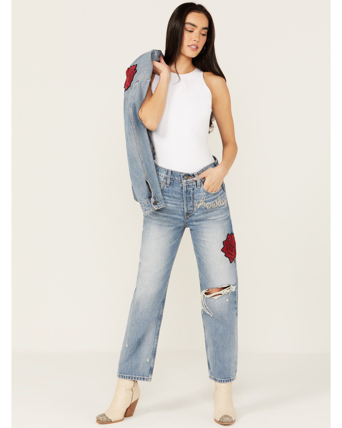 Ariat Women's Dominca Medium Wash Rodeo Quincy High Rise Tomboy Relaxed Straight Jeans, Medium Wash, hi-res