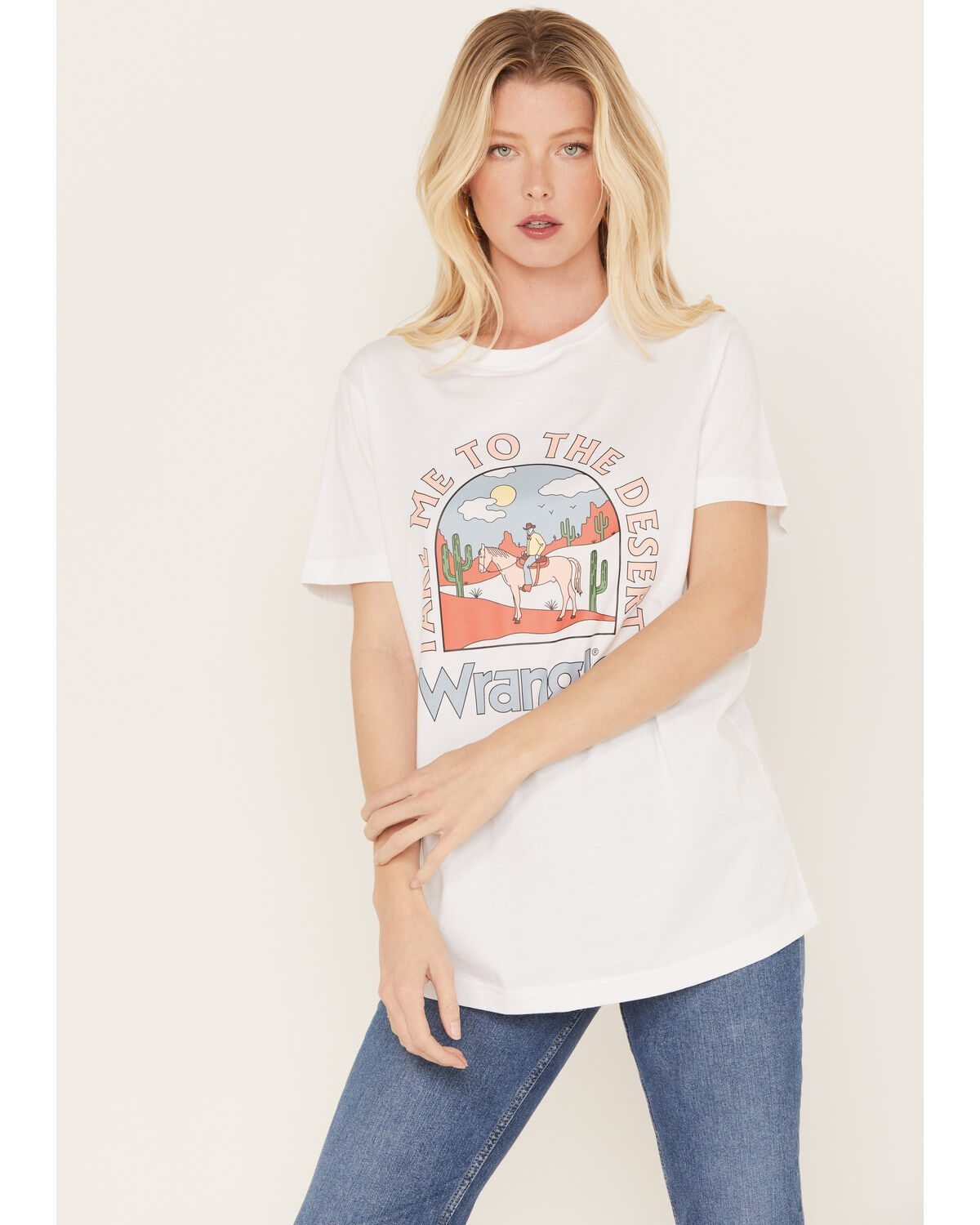 Wrangler Women's Boot Barn Exclusive Take Me To The Desert Short Sleeve Graphic Tee, Ivory, hi-res