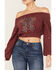 Image #3 - Shyanne Women's Off-Shoulder Embroidered Crop Top, Wine, hi-res