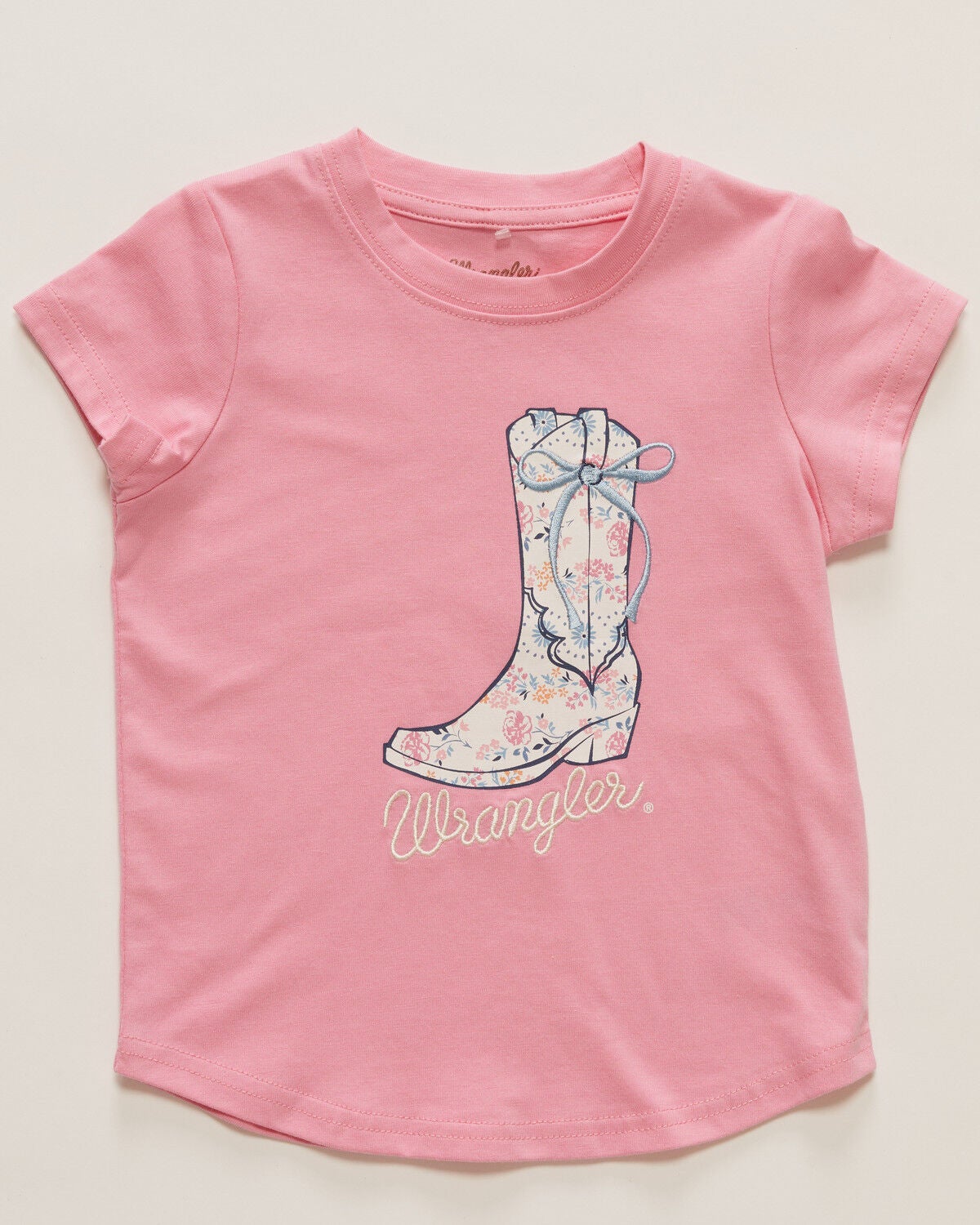 Wrangler Toddler Girls' Bow Cowgirl Boot Short Sleeve Graphic Tee, Pink, hi-res