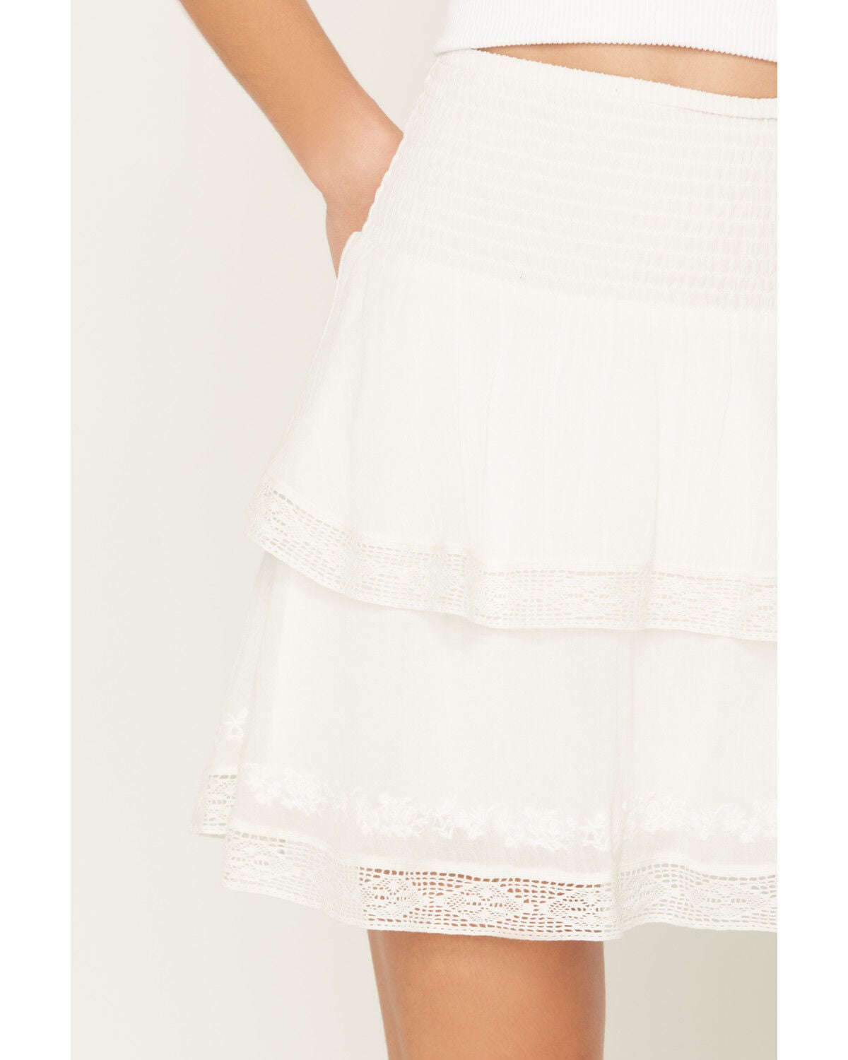 Image #2 - Shyanne Women's Embroidered Flutter Mini Skirt, White, hi-res