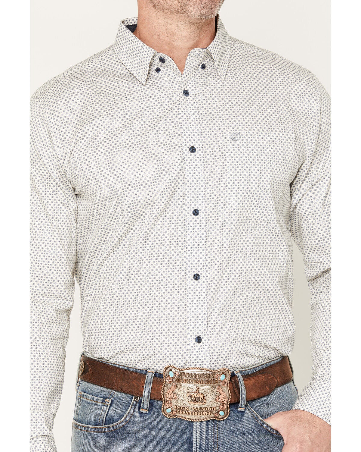Image #3 - Cody James Men's NFR Geo Print Long Sleeve Button-Down Stretch Western Shirt - Big, White, hi-res