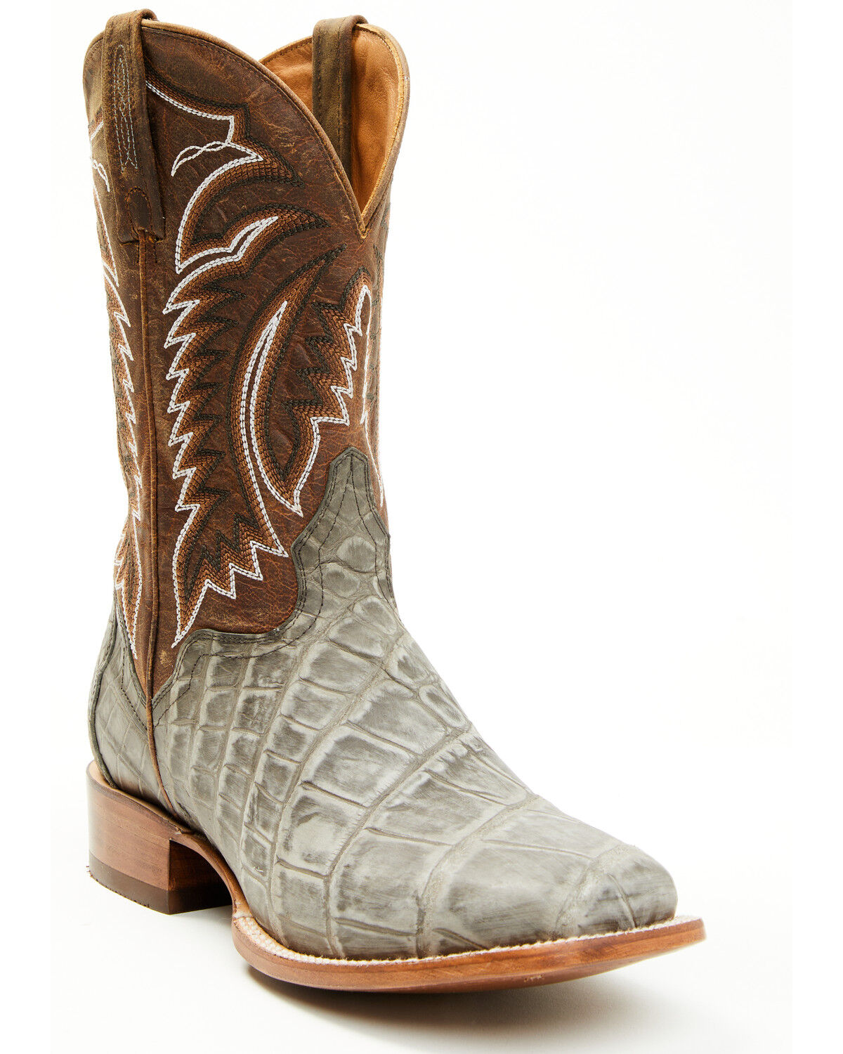 El Dorado Men's Exotic American Alligator Western Boots - Broad Square Toe, Grey, hi-res