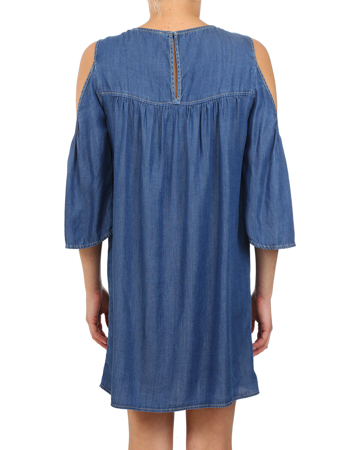 Image #2 - Glam Women's Tencel Cold Shoulder Mini Dress, Indigo, hi-res