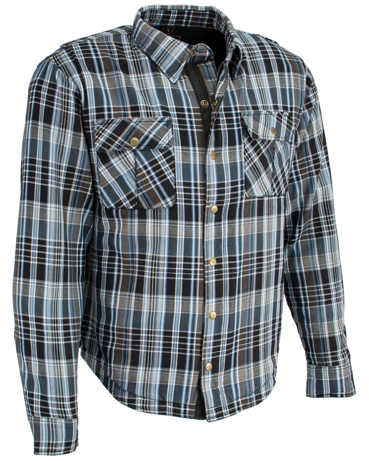 Milwaukee Performance Men's Aramid Reinforced Flannel Biker Shirt - Big & Tall, Black/blue, hi-res