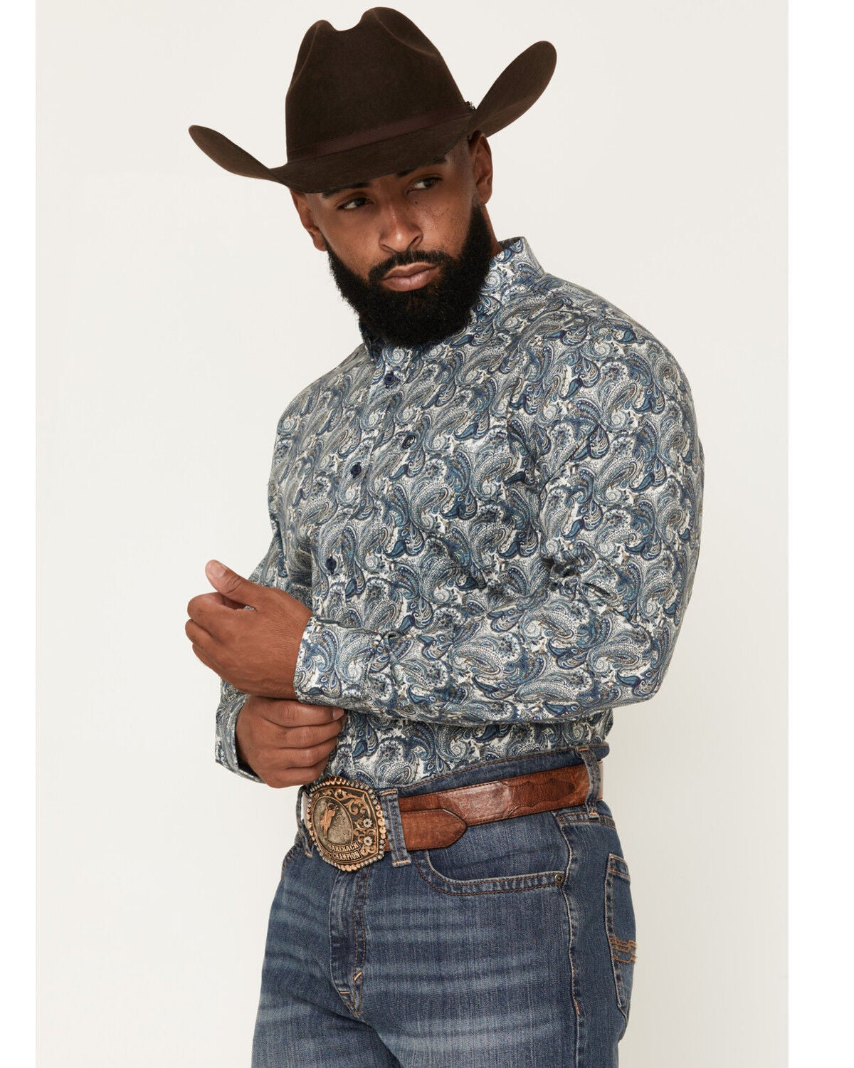 Image #2 - Cody James Men's Lost Resort Paisley Print Long Sleeve Button-Down Stretch Western Shirt - Big, Blue, hi-res