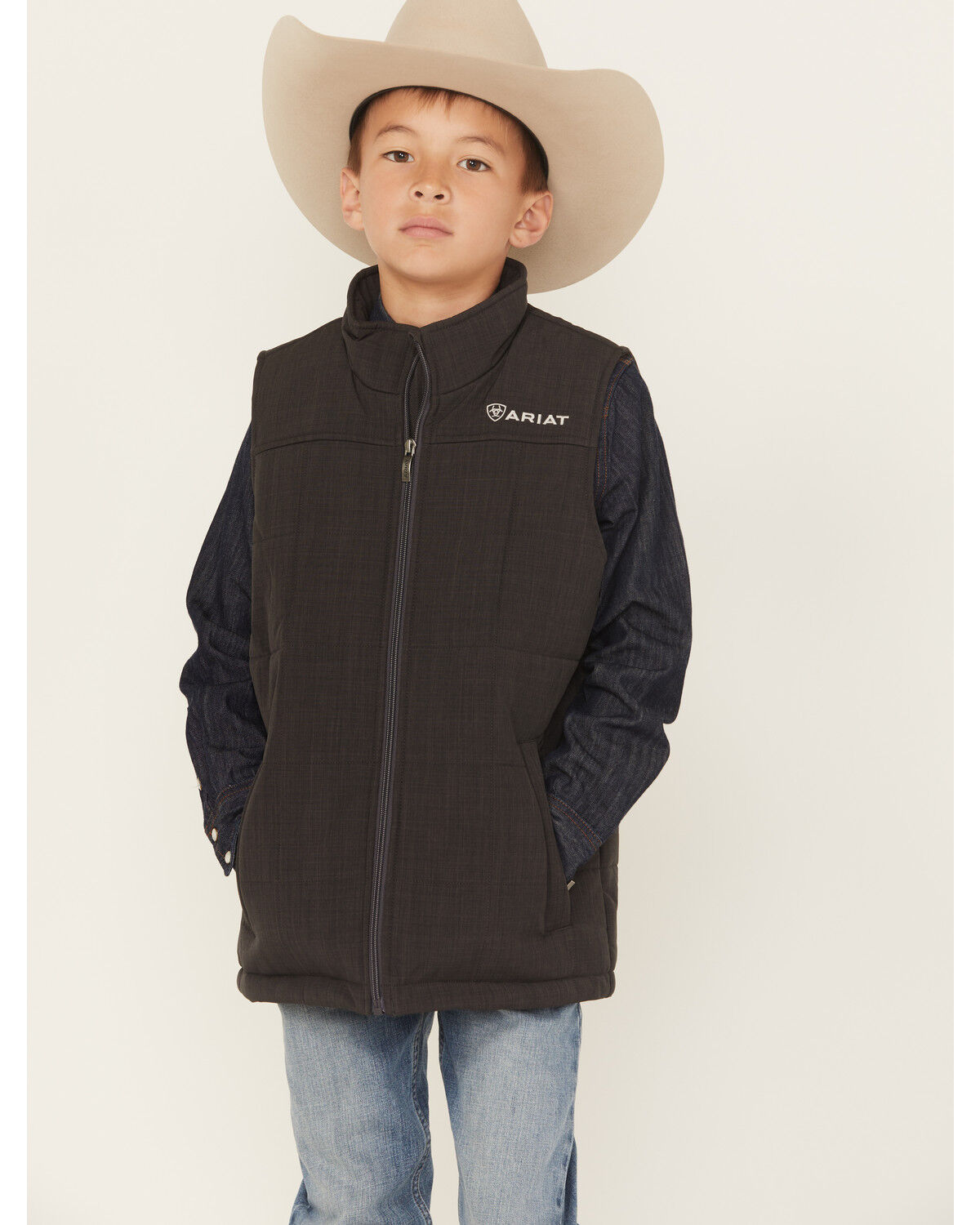 Image #1 - Ariat Boys' Crius Insulated Vest, Grey, hi-res