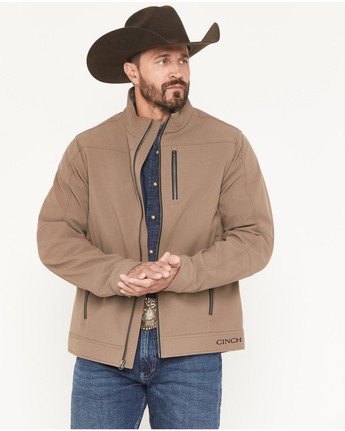 Image #1 - Cinch Men's Bonded Concealed Carry Softshell Jacket - Big, Brown, hi-res