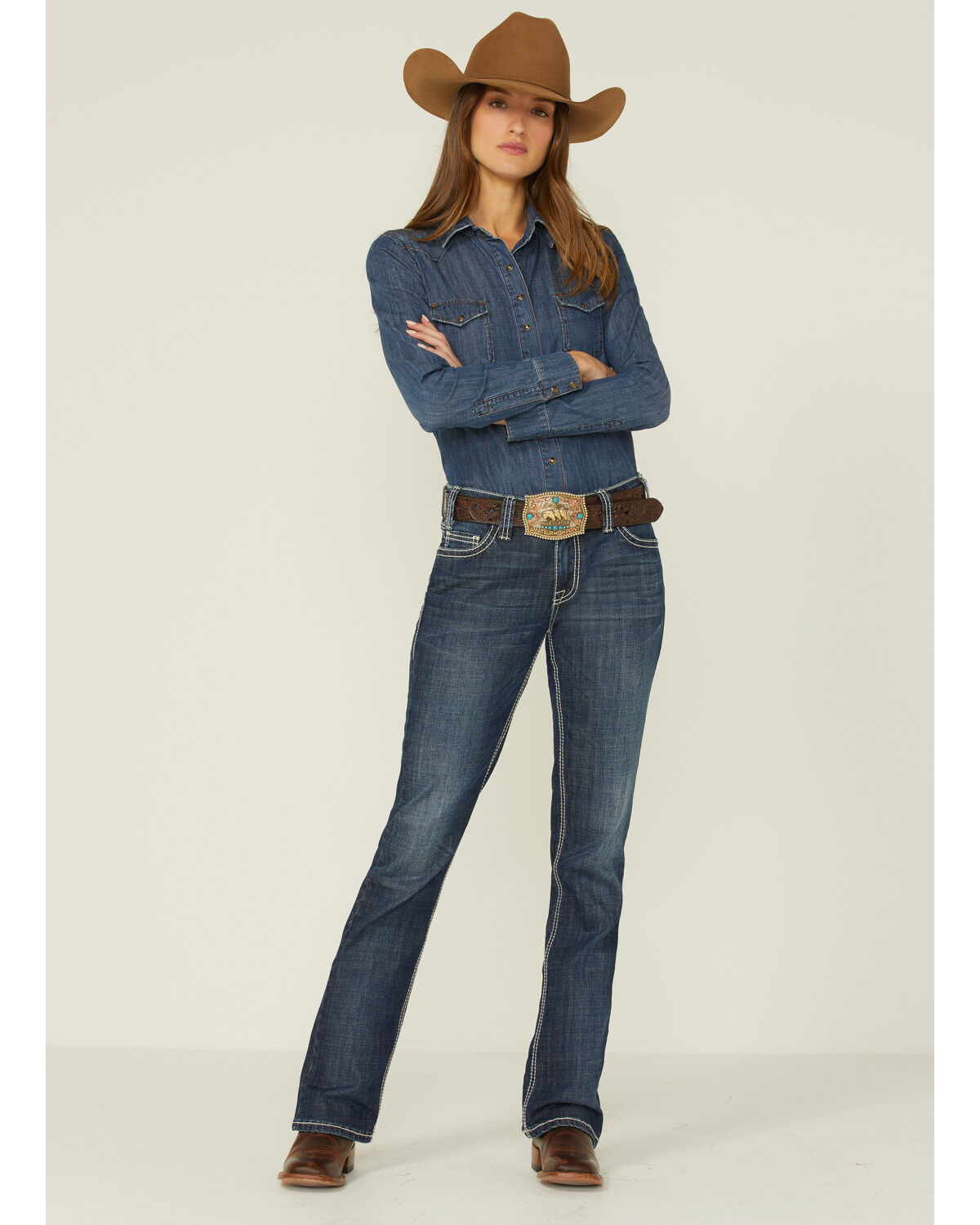 Image #4 - Shyanne Women's Dark Wash Shy Life Western Denim Shirt, , hi-res