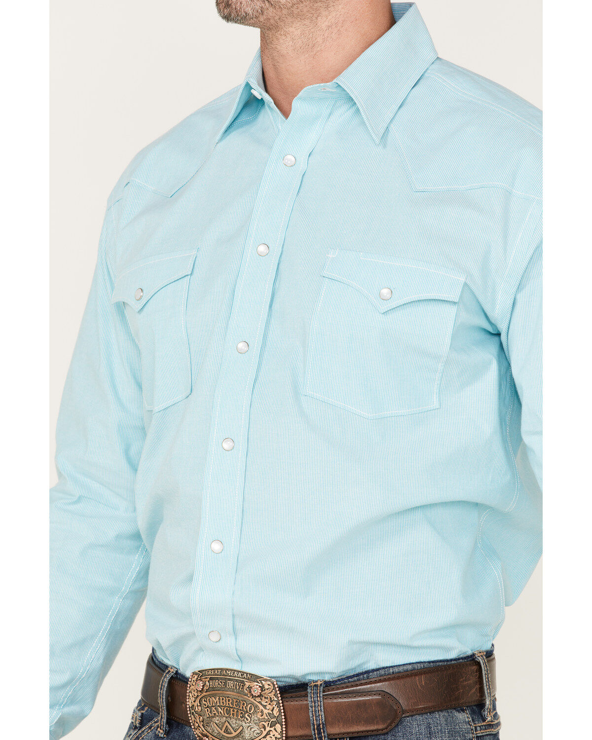 Image #3 - Rough Stock by Panhandle Men's Micro Stripe Stretch Long Sleeve Pearl Snap Shirt, , hi-res