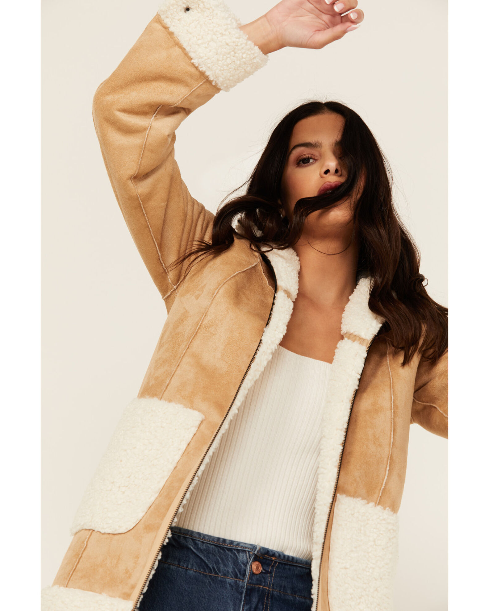 Women's suede sherpa jacket top