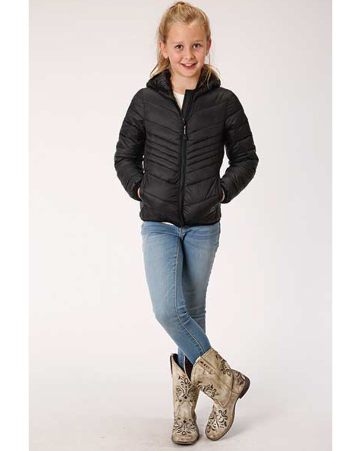 girls black quilted jacket
