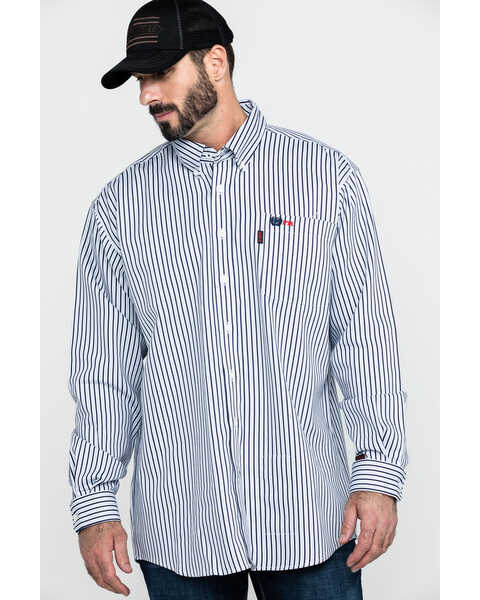 Image #1 - Cinch Men's FR Lightweight Vertical Striped Long Sleeve Work Shirt , , hi-res