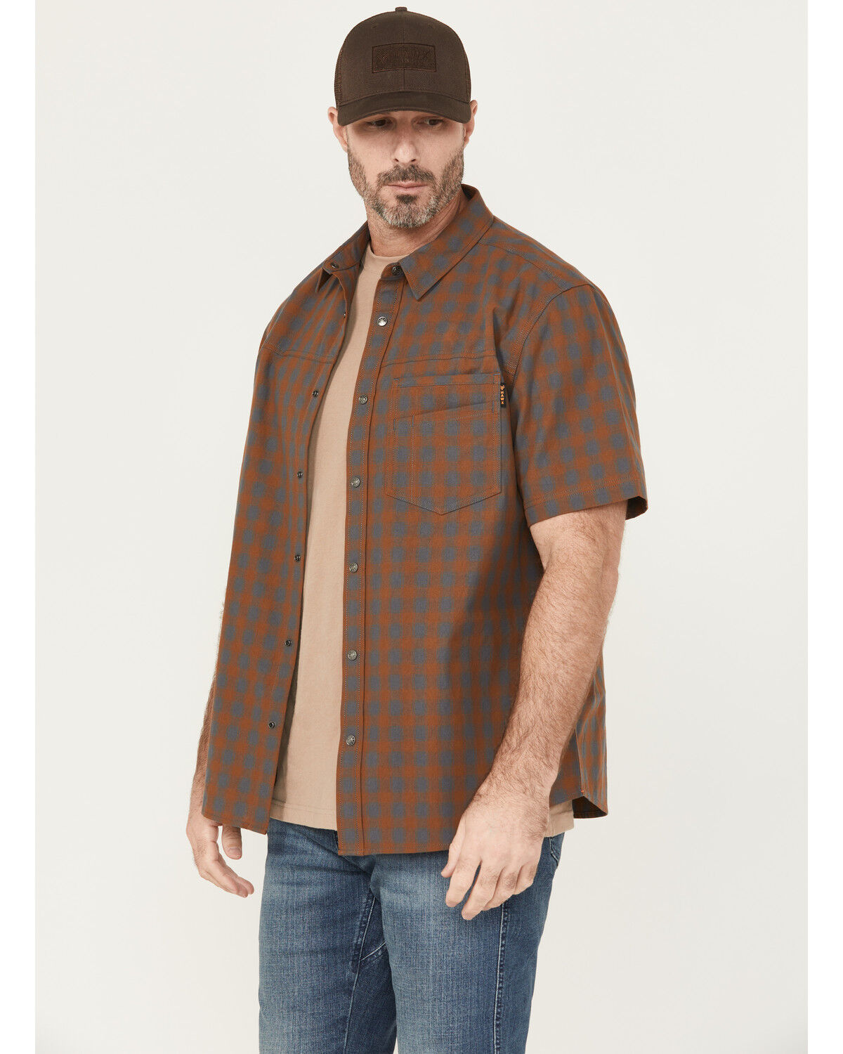 Image #2 - Hawx Men's Tanaka Plaid Print Short Sleeve Button-Down Shirt, Rust Copper, hi-res