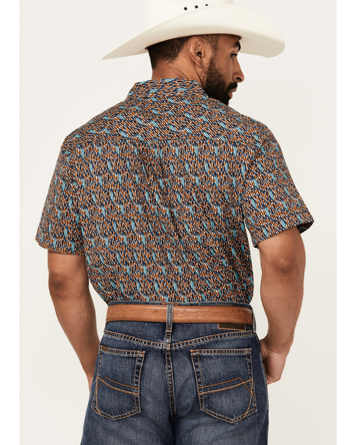 Image #4 - RANK 45® Men's Raflame Geo Print Short Sleeve Button-Down Stretch Western Shirt, Gold, hi-res