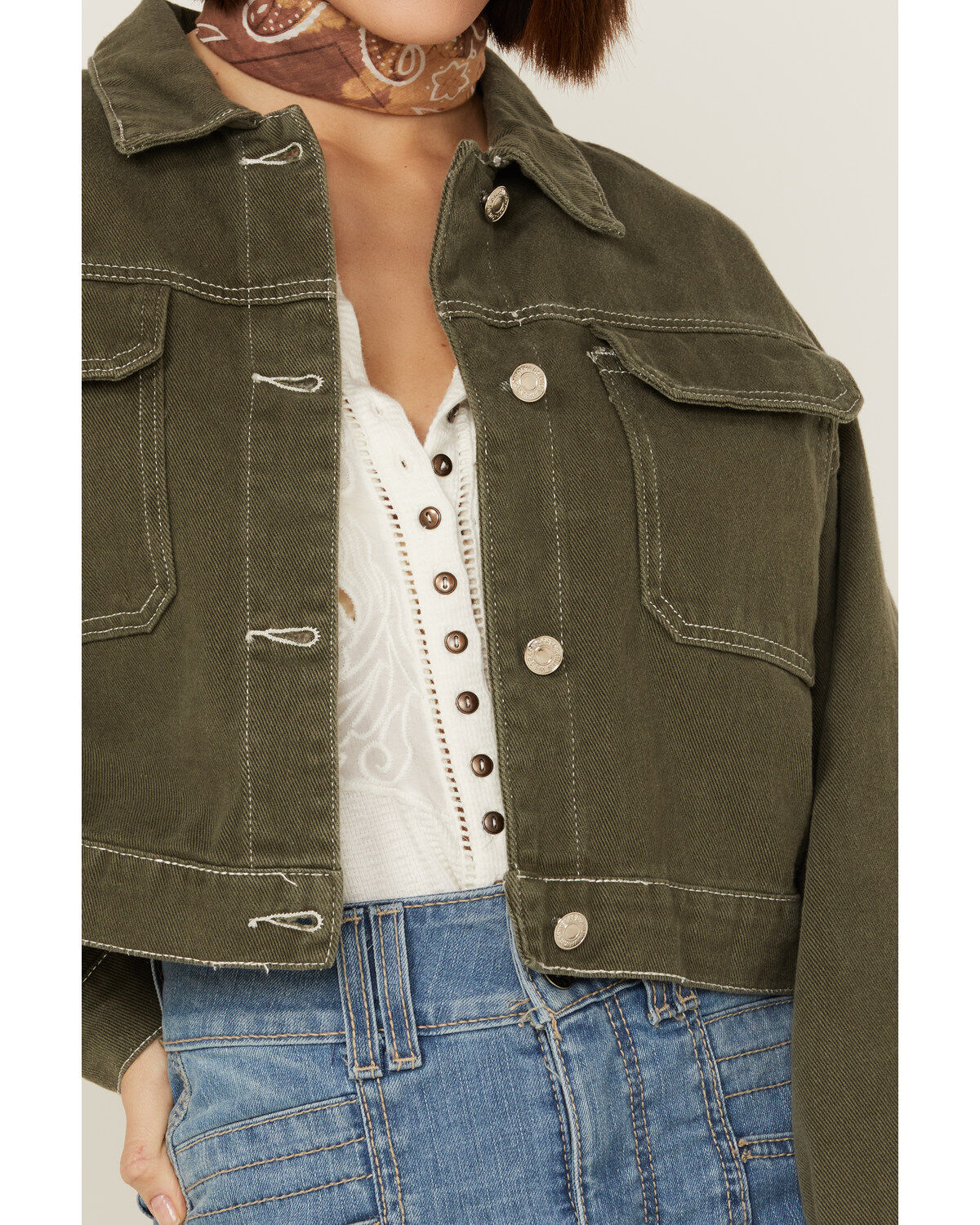 Image #3 - Sadie & Sage Women's Olive Cropped Shacket, , hi-res