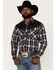 Ely Walker Men's Embroidered Plaid Print Western Shirt, Black, hi-res